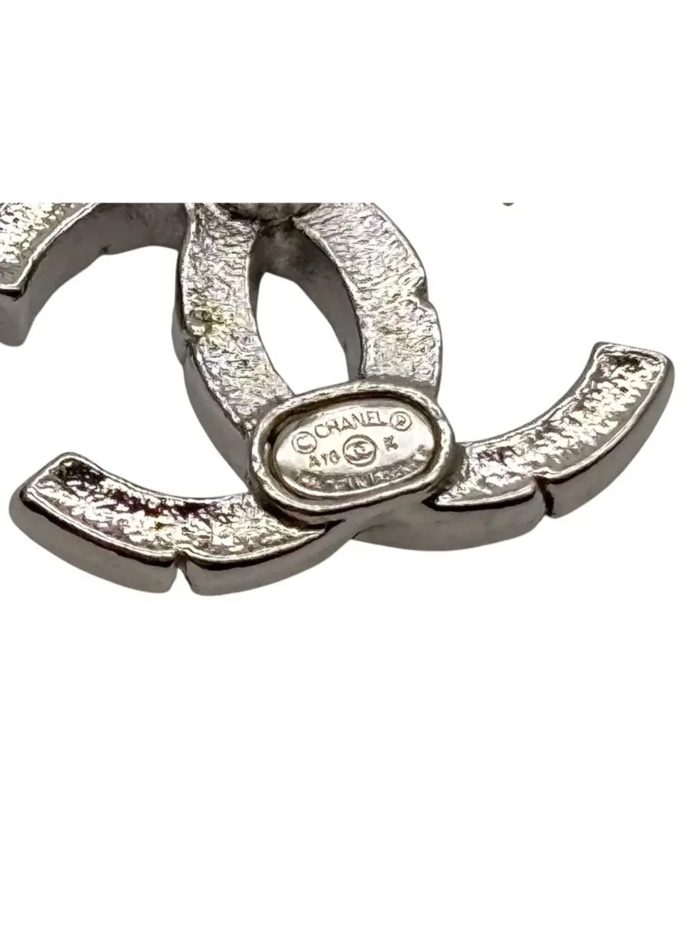 Chanel CC Logo Earrings Rhinestone Metal Clear Silver